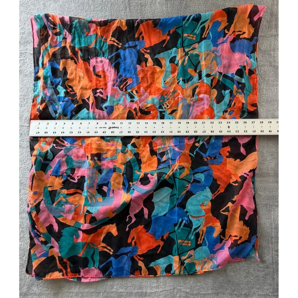Vibrant Horse Print Scarf Equestrian Multi Color Sheer Lightweight Wrap